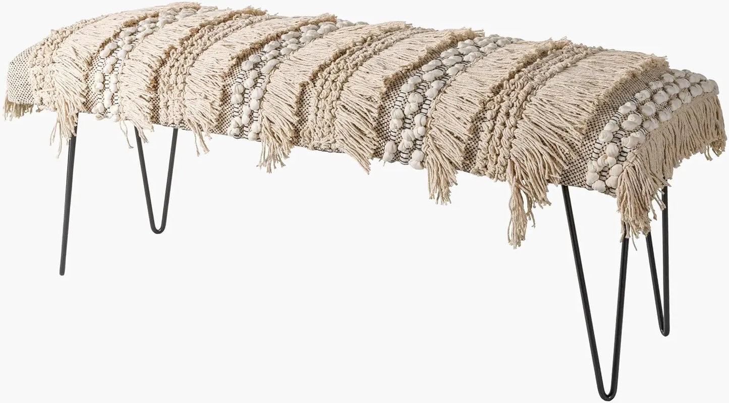 Mark&Day Bedroom Bench, Gran Dark Green Upholstered End of Bed Ottoman Benches, Rustic Boho Entryway Footrest Stool Seat, Handma