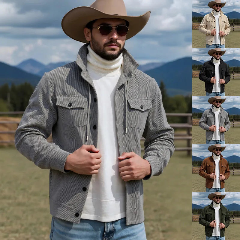 Autumn Winter New Corduroy Jacket Coat Turn-Down Collar American Retro Multi-Pocket Workwear Jacket for Men