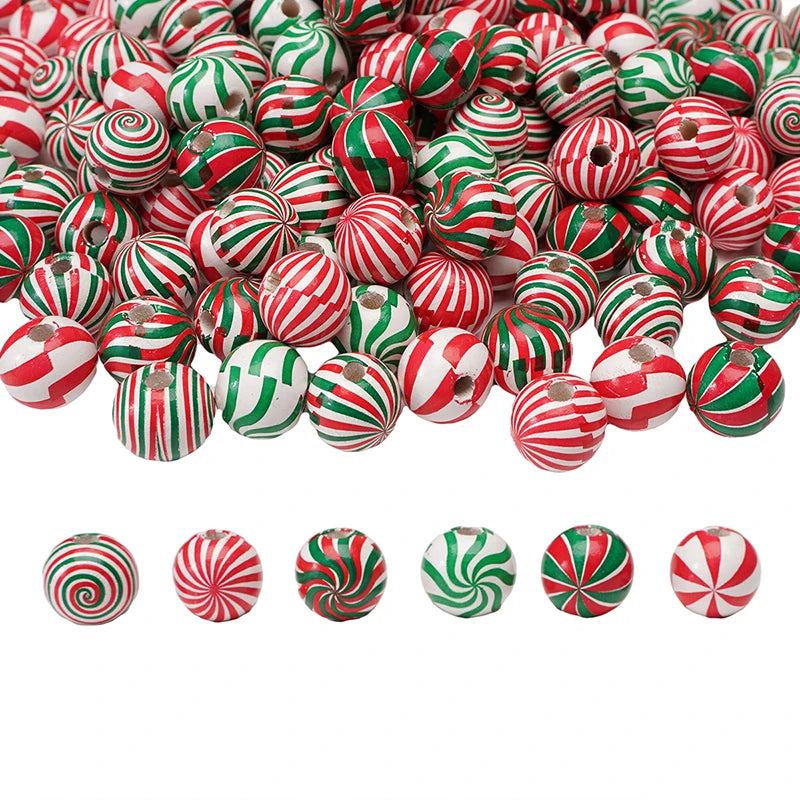 10Pcs 16/20mm Wooden Dog Paw/Christmas Pattern Round Beads Loose Spacer Beads To Make Bracelet Charms Jewelry Making Accessories