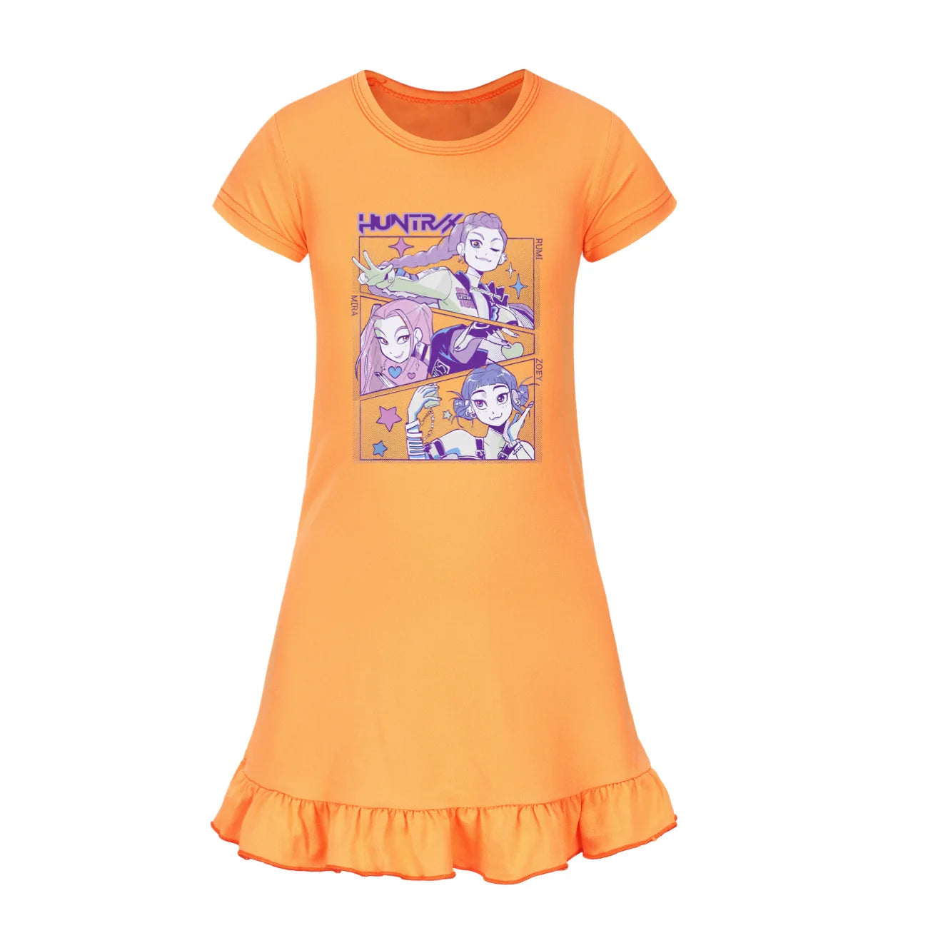 KPop Demon Hunters Kids Summer Sleepdress Short Sleeve Girls Baby Casual Cartoon Nightgown Daily Wear Clothes for Children