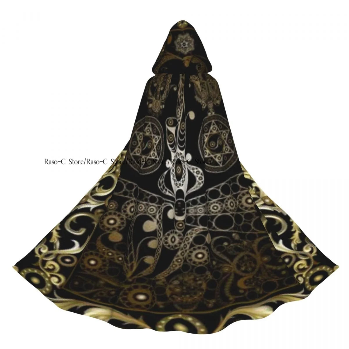 Tarot Card Gothic Pattern Hooded Cloak Polyester Unisex Witch Cape Costume Accessory