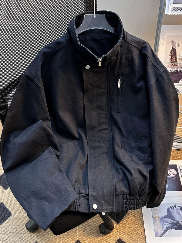 ex Pilot Jaet ort Sle Stand Collar Spring Autumn Trendy Retro Workwear Coat for Couples Youth Loose Fit Zipper Closure