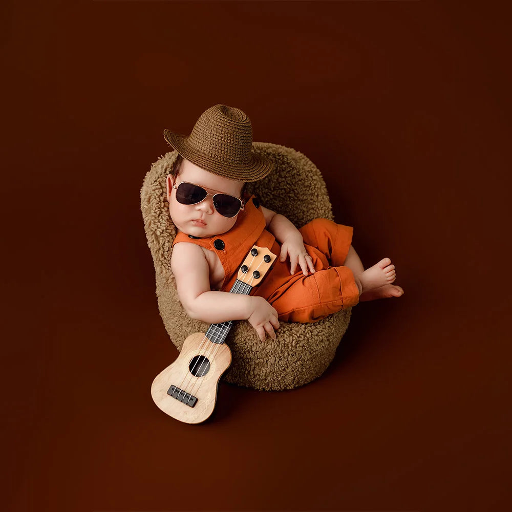 Infants Photography Props Clothes Overalls Cowboy Hats Baby Boy Photoshoot Outfit Sunglasses Guitar Studio Babies Shooting Props