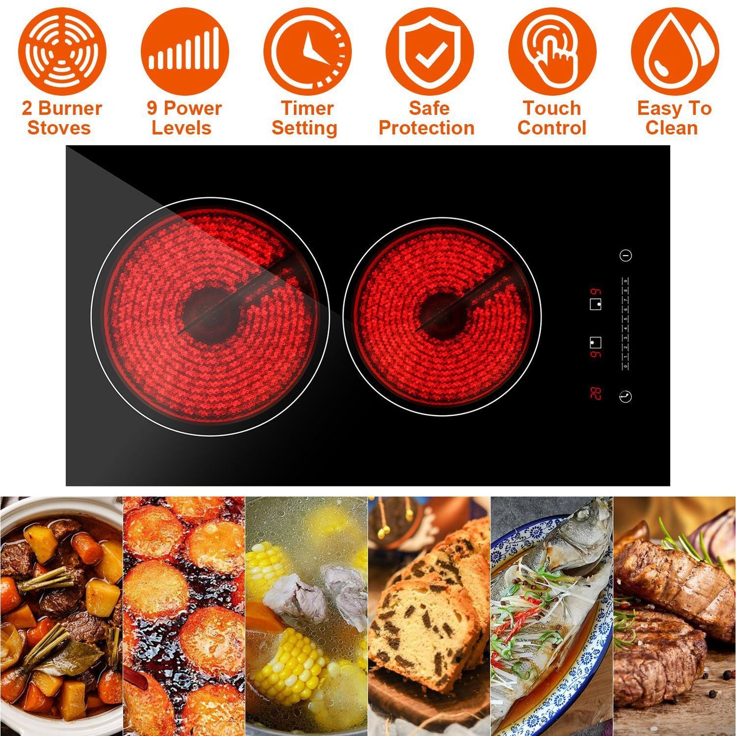 1Pc Dual Induction Burners Electric Cooktop 110V Total 1900W Electric