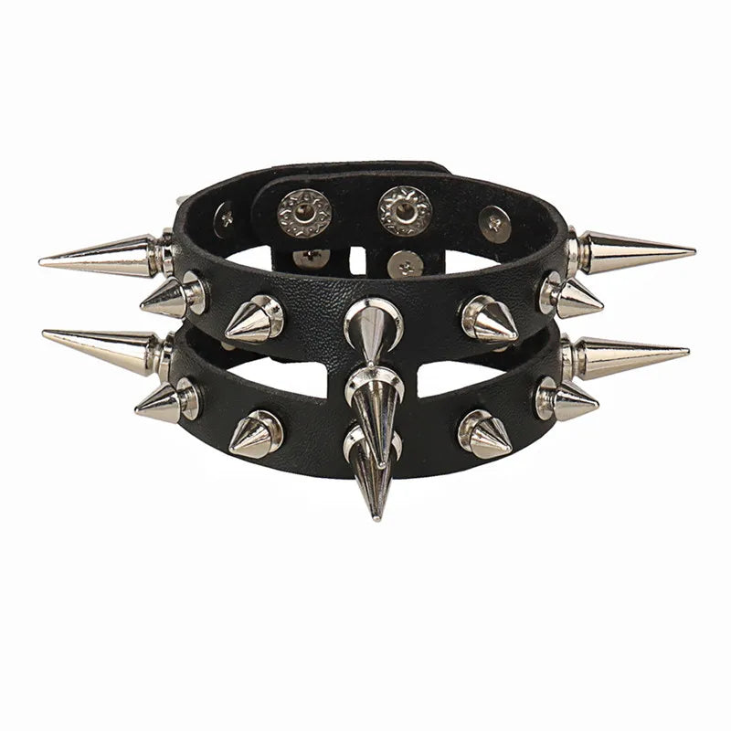2022 PU Leather Studded Bracelet Punk Bracelet Adjustable Goth Cuff Bracelet Gothic Rivet Buckle Wristband for Men Women