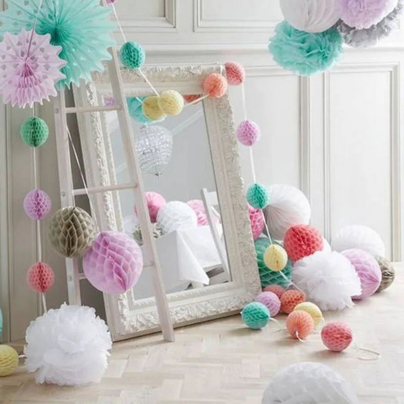 5pcs/lot 10/15cm Decorative Paper Honeycomb Ball Pastel Flower Wedding Kid Birthday Party Decoration Baby Shower Supplies8Z