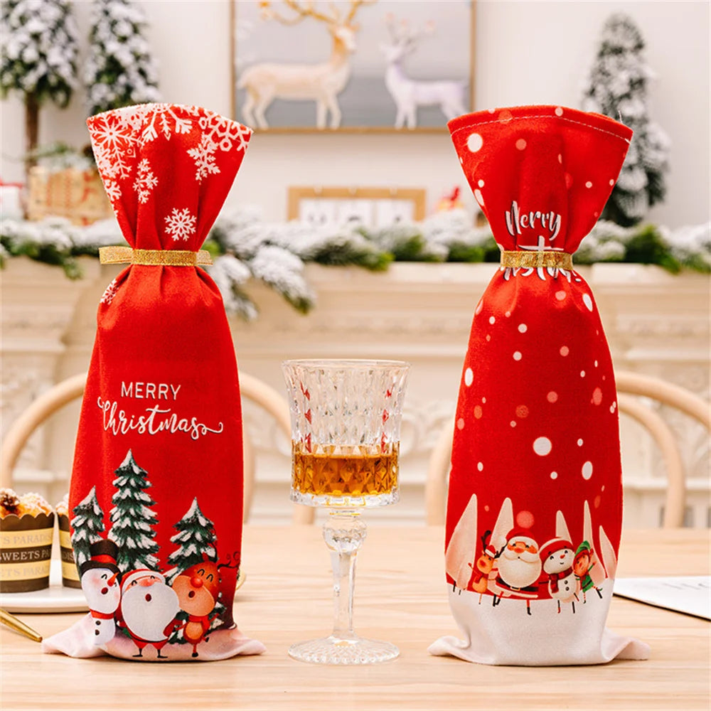 Christmas Wine Bottle Dust Cover Christmas Decorations Santa Claus Snowman Elk Christmas Tree for Home Dinner New Year 2023