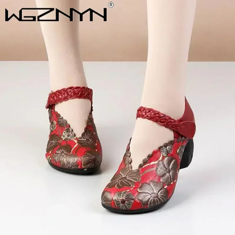 Hot Promotion 2025 New Spring Autumn Printing Red Wedding Black Banquet Shoes Fashion Elegance Women High Heel Retro Sneakers