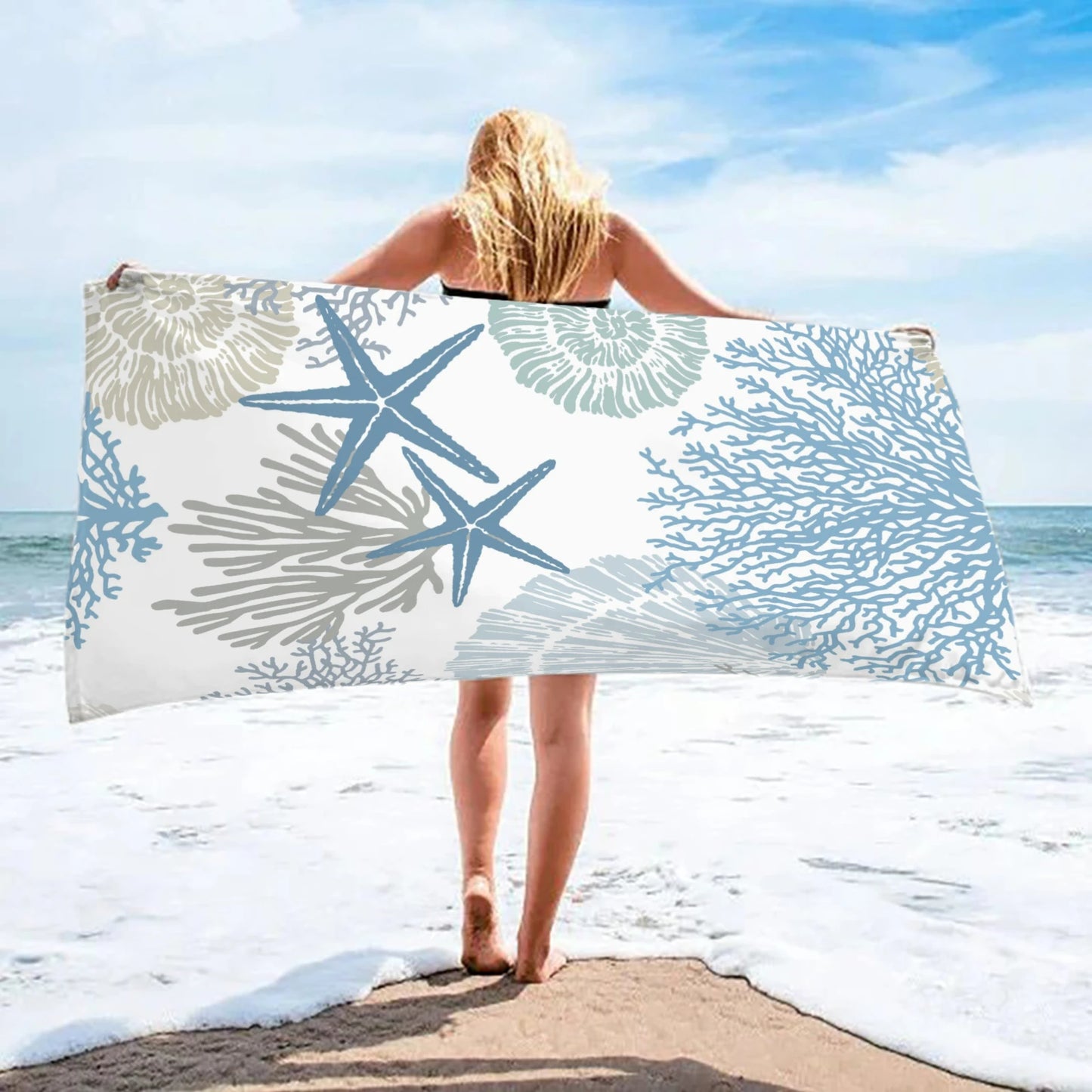 1PC Starfish Beach Towel Sea Side Pool Towel Holiday Birthday Gifts For Adult Quick-Drying Bath Towels Sea 70x140cm 140x180cm