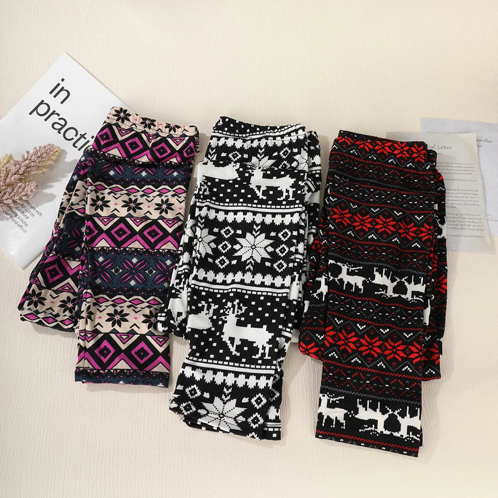 Christmas Women's Leggings Pants Snowflake Elk Printed High Waist Skinny Trouser Fitness Stretch Pants Christmas Party Clothes