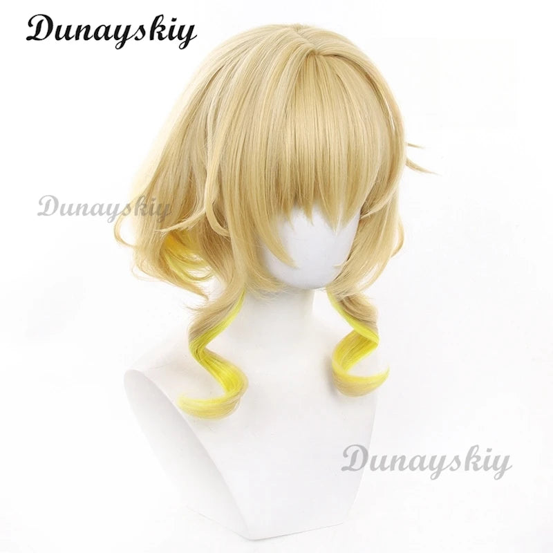 Game Honkai: Star Rail Aglaea Cosplay Wig Girl Yellow Gradient Curly Hair Heat Resistant Synthetic Wigs Halloween Customized
