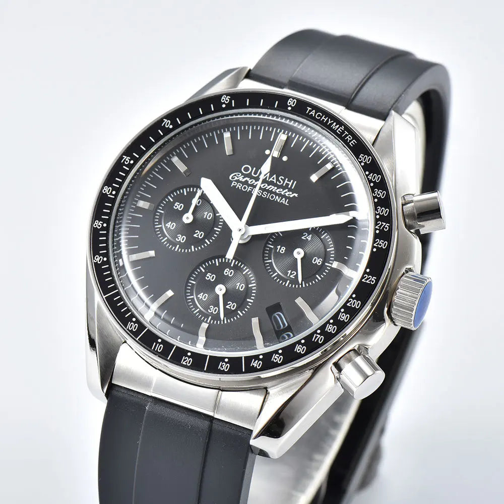 41mm silver men's watch VK63 movement quartz chronograph sapphire glass rubber strap business men's waterproof wristwatch 10Bar