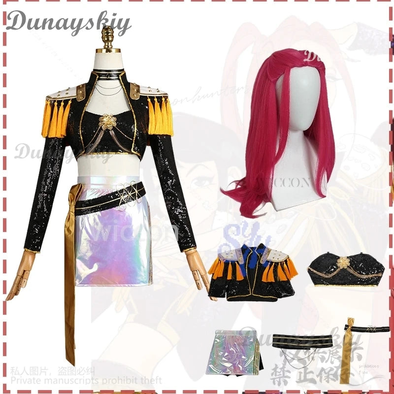 Mira Huntrix Golden Stage Uniform Cosplay Anime Movie Kpop Demon Black Flash Gorgeous Punk Coat Mini Dress Lolita 코스프레 Halloween