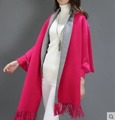 New Colors Black Women Outstreet Loose Knitwear Capes Solid Autumn Winter Knitted Batwing Sleeves Long Poncho Female Tassel Coat