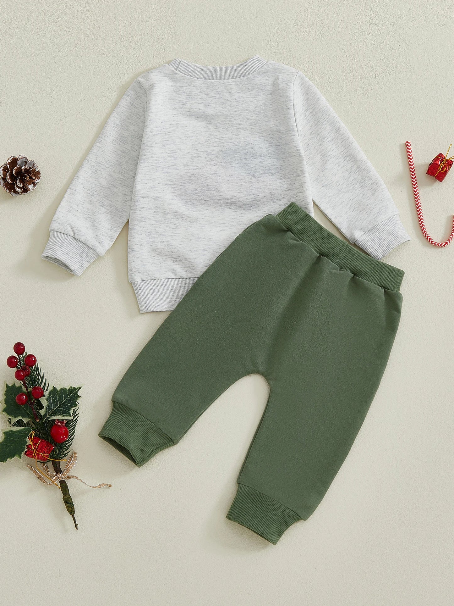 Infant Boys Winter Outfit Set with Festive Christmas Tree Embroidery Sweater and Cozy Pants for Toddlers - 2 Piece Ensemble