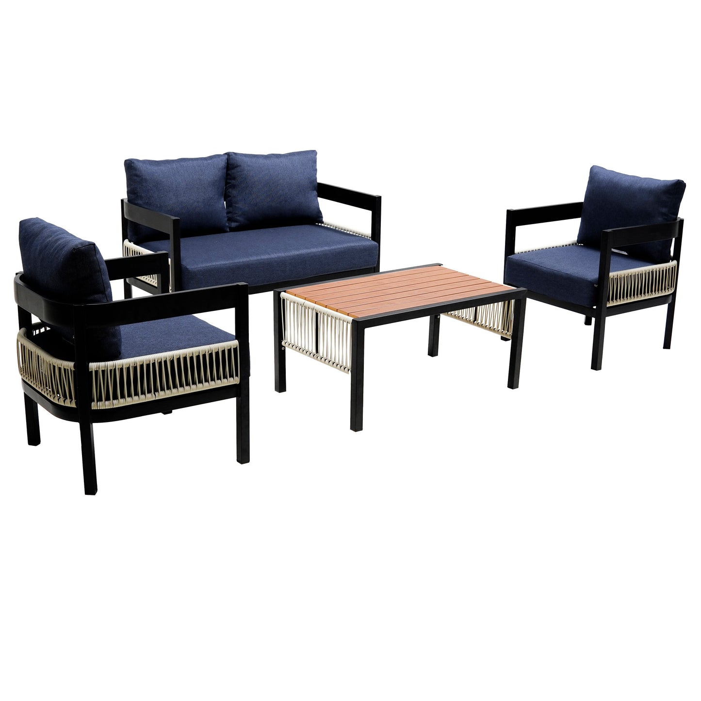 Multi-person Outdoor Iron Sofa Set with Table, Rattan Decoration,