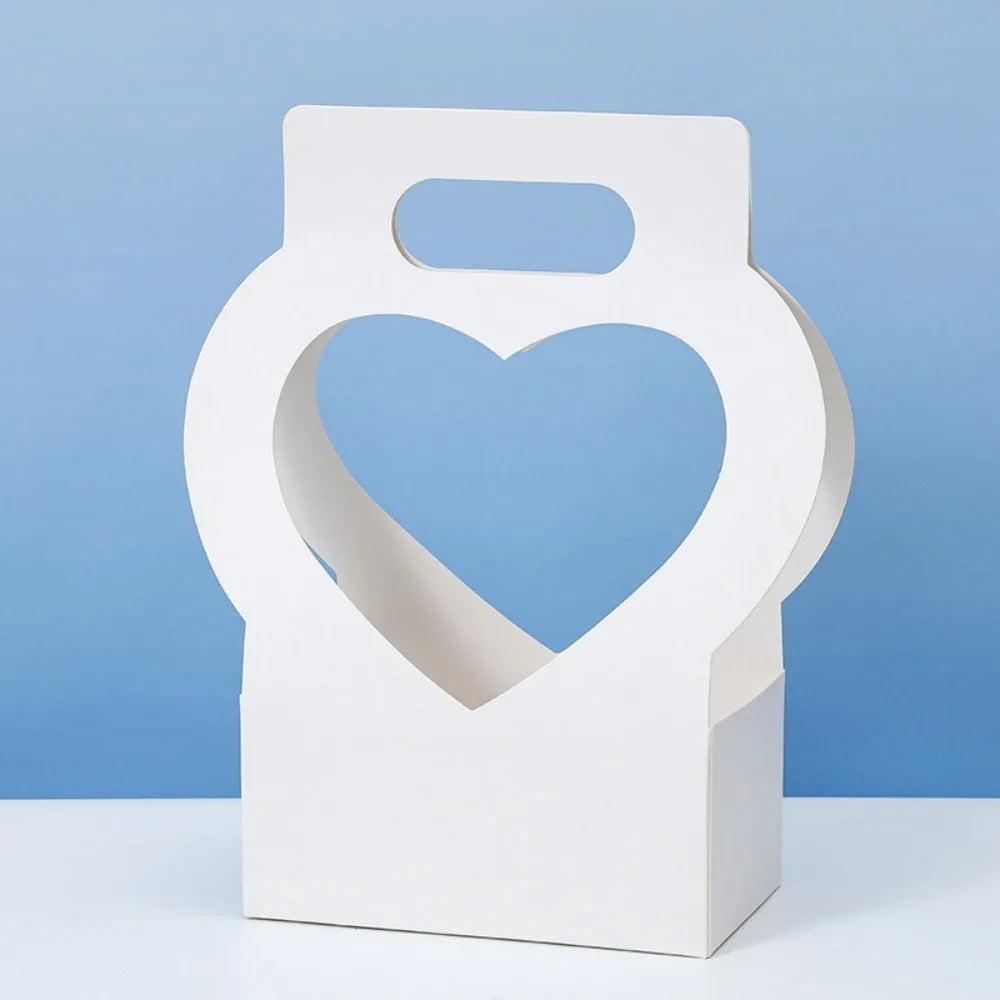 3PCS Heart-Cutout Flower Gift Box Romantic Portable Paper Flower Box With Handle Foldable Floral Wrap Box Birthday Party