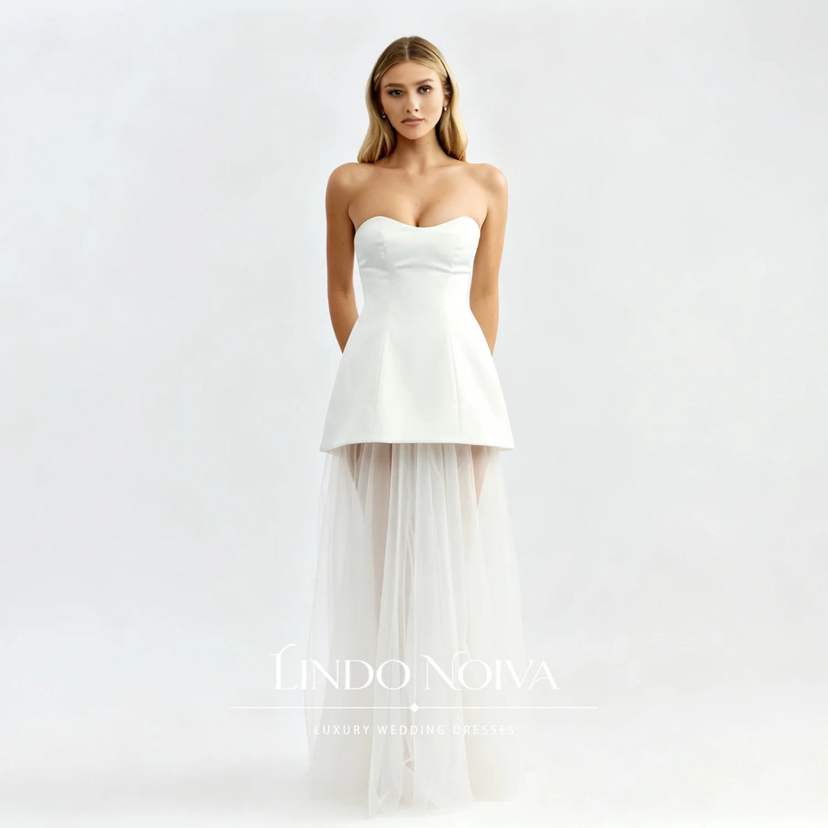 LINDO NOIVA Customized White Strapless Sweetheart Tulle Wedding Dress Sleeveless Modern Vestidos De Novia For City Hall Wedding