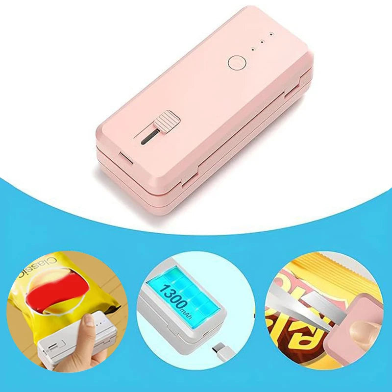 1300mAh Rechargeable Mini Bag Sealer and Cutter, 3 Variable Heat Modes, Widened Thermal Strip