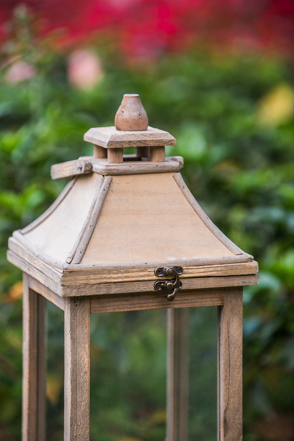 Set of 2 Ivory Wood & Glass Candle Lanterns