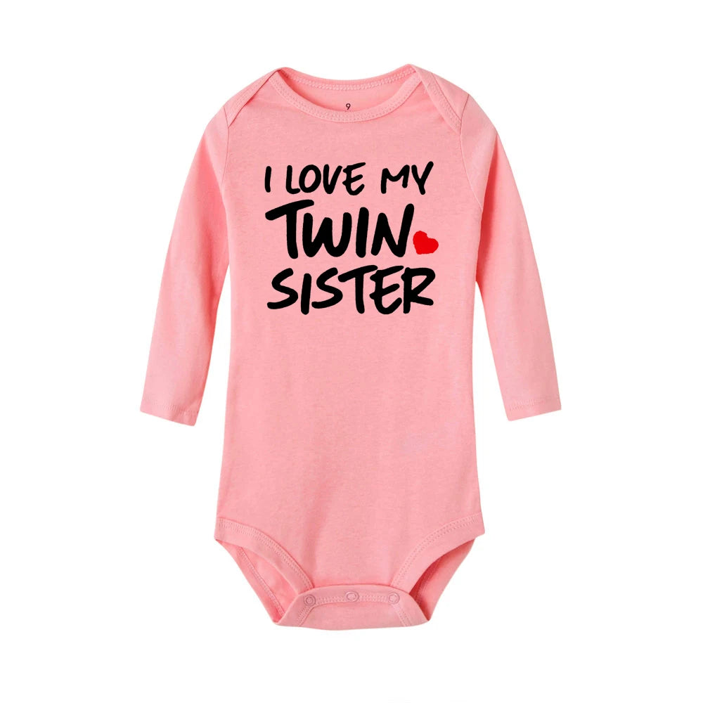Newborn Infant Baby Boy Girls Bodysuit TWIN SISTER TWIN BROTHER Printing Jumpsuit Clothes Outfits Baby Twin Shower Gift