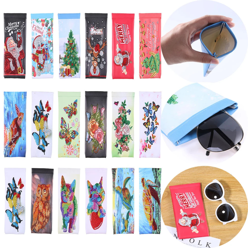 DIY Diamond Painting Glasses Storage Bags Waterproof Glasses Pouches  Cartoon Diamond Painting Craft Handbag Kit Christmas Decor