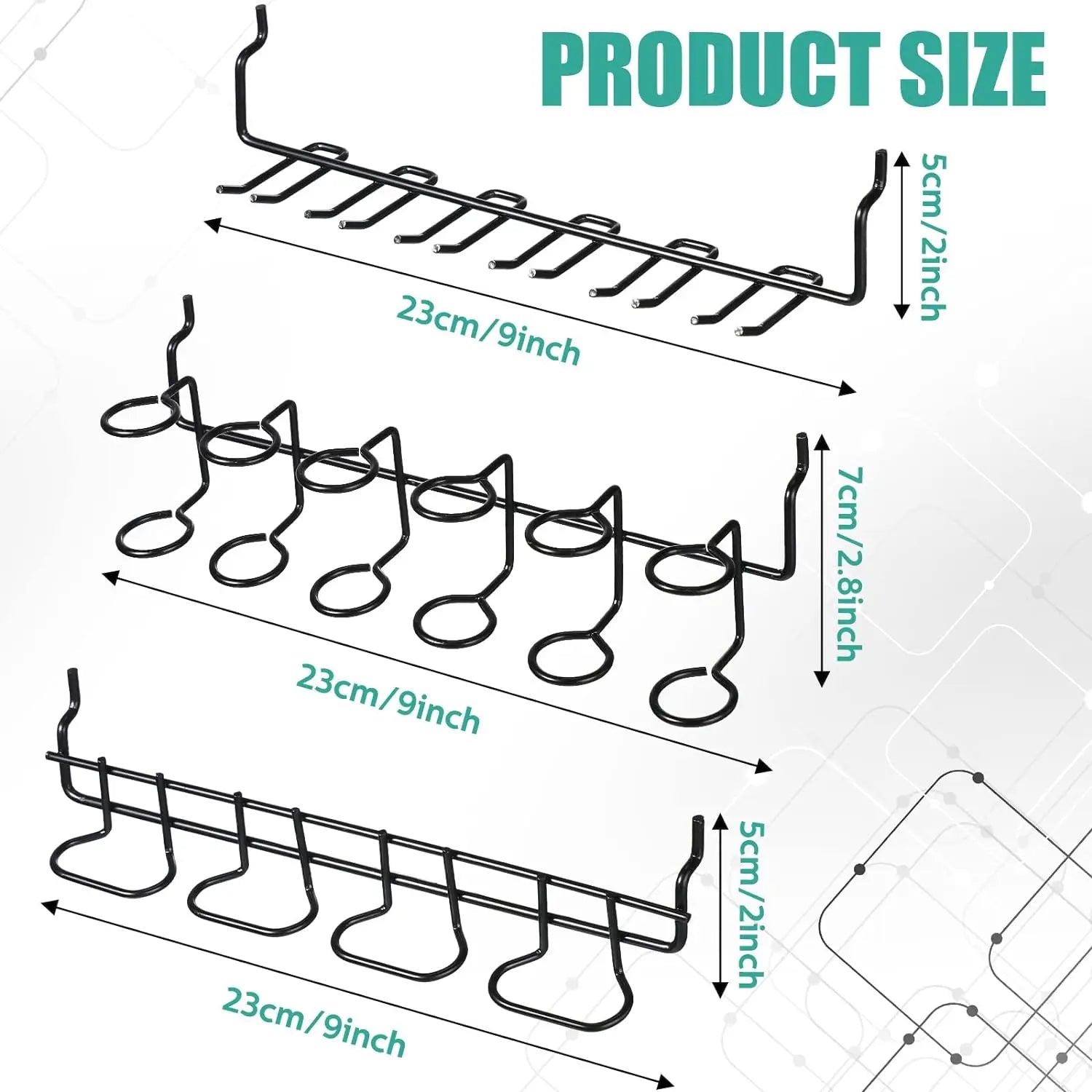 3pcs slat wall pegboard tool storage rack, hammer, brush, screwdriver and Pegboard Accessories storage kits