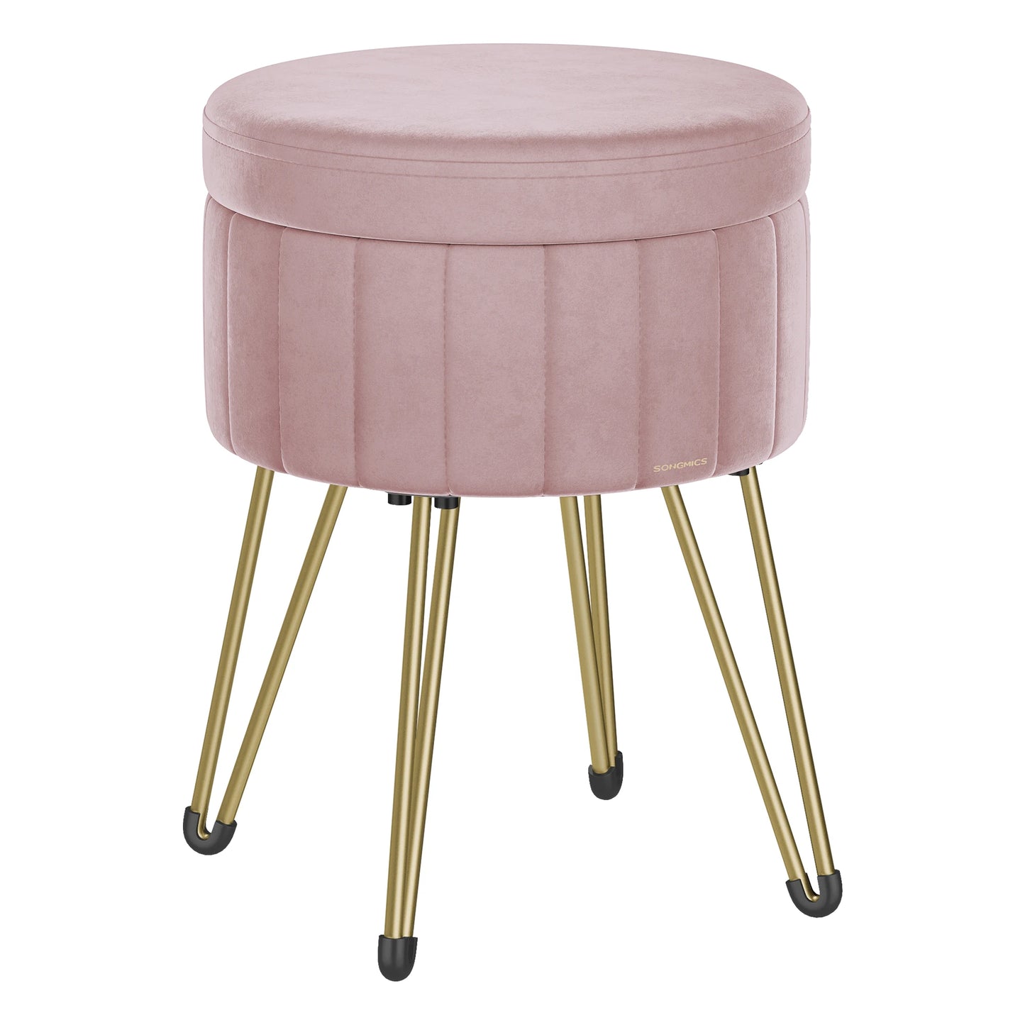 SONGMICS Vanity Stool Chair Velvet Makeup Stool With 4 Metal Legs For Room Living Room Bedroom Small Ottoman Stool With Storage