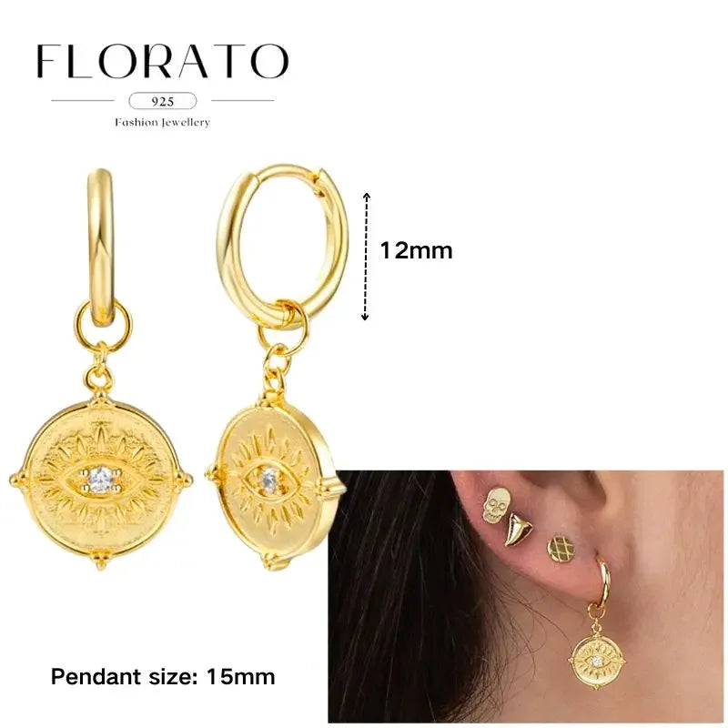 925 Sterling Silver Ear needle European And American Style Hoop Earrings Round square Pendientes Fashion For Women Birthday Gift