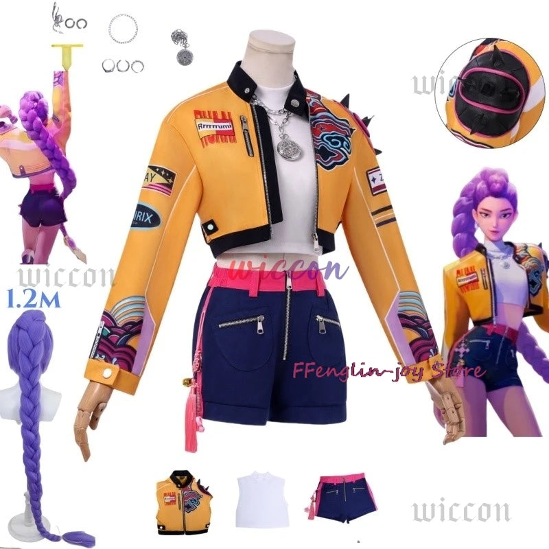 Huntrix Group Rumi Zoey Cosplay Anime Devil Hunters Mira Costume Coat Earrings Accessories Set Halloween Party Outfit for Woman