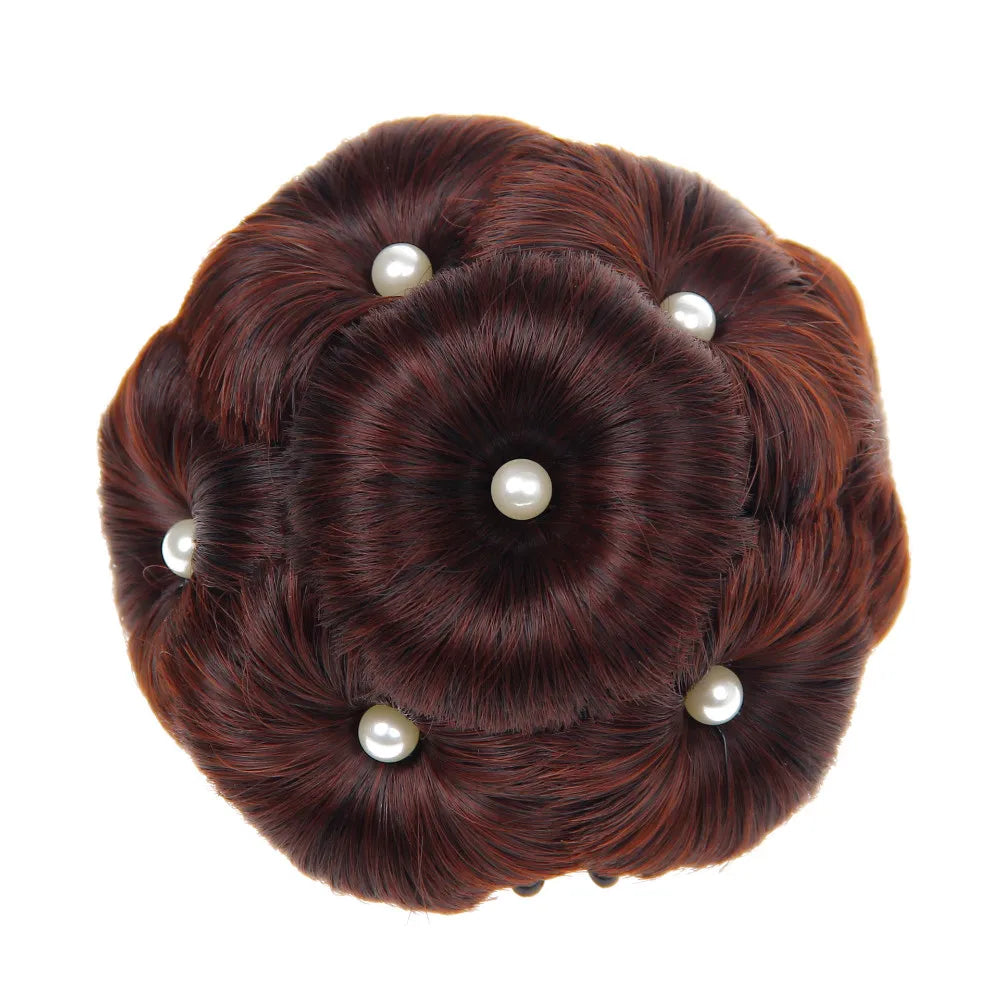 Synthetic Wig Natural Bud Flower Pearl Hairpin Wig Women Simulation Bride Braided Hairpiece Extension
