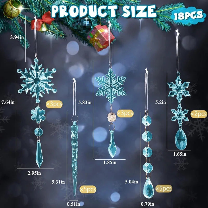 18pcs/Set Transparent Blue Snowflake Ice Pillar Christmas Tree Decoration Pendant Christmas Hanging Decoration Acrylic Pendant