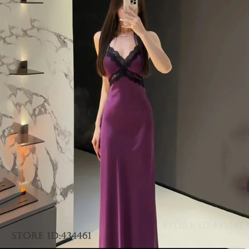 Sexy Women's Nighty&Robe Set Long Kimono Bathrobe Gown Spring Summer New Sleepwear Home Dress Satin Backless Nightgown Lingerie