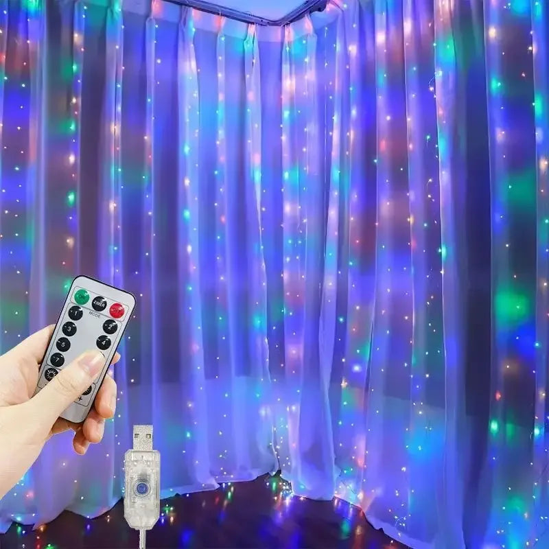 USB Plug Curtain LED Light String 8 Modes Remote Control Bedroom Wedding Party New Year Christmas Valentine's Day Decoration