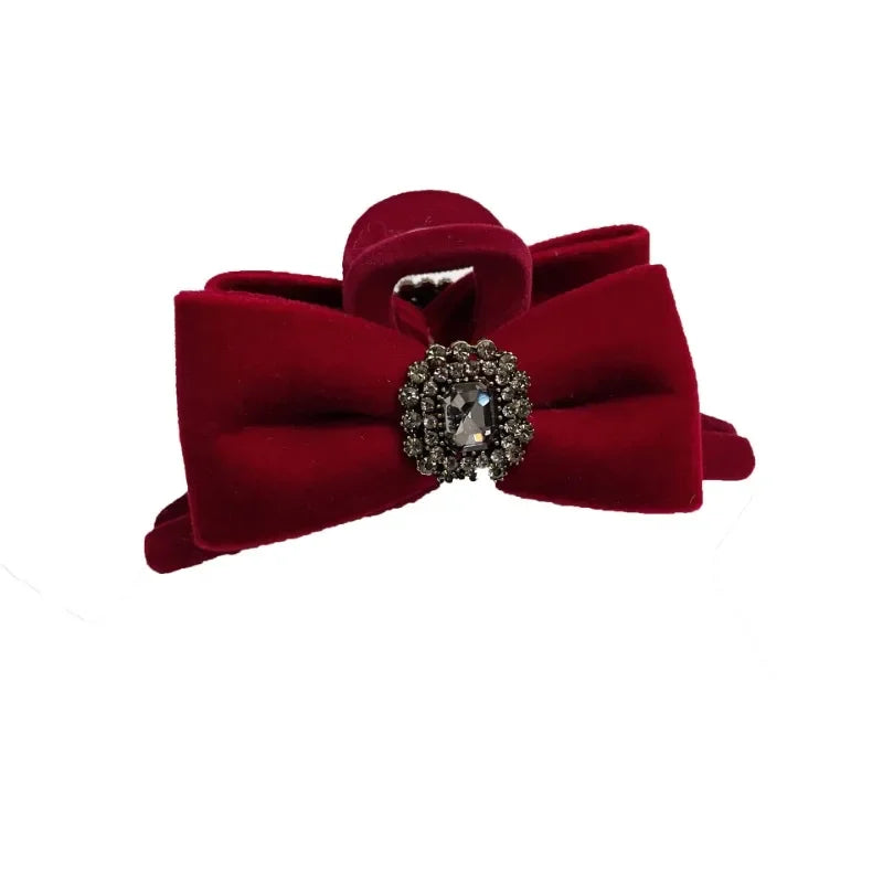 Red Velvet Bow Hair Claw Pearl Rhinestone Tassel Hair Clips for Women Temperament Headpiece Bride Wedding Party Hair Accessories