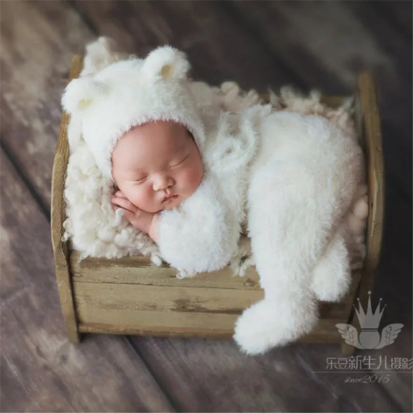 Hand Knitted Wolf Pup Footed Outfit Set Baby Boy Animal Romper Newborn Photography Prop Fuzzy Crochet Teddy Bear Overall Clothes