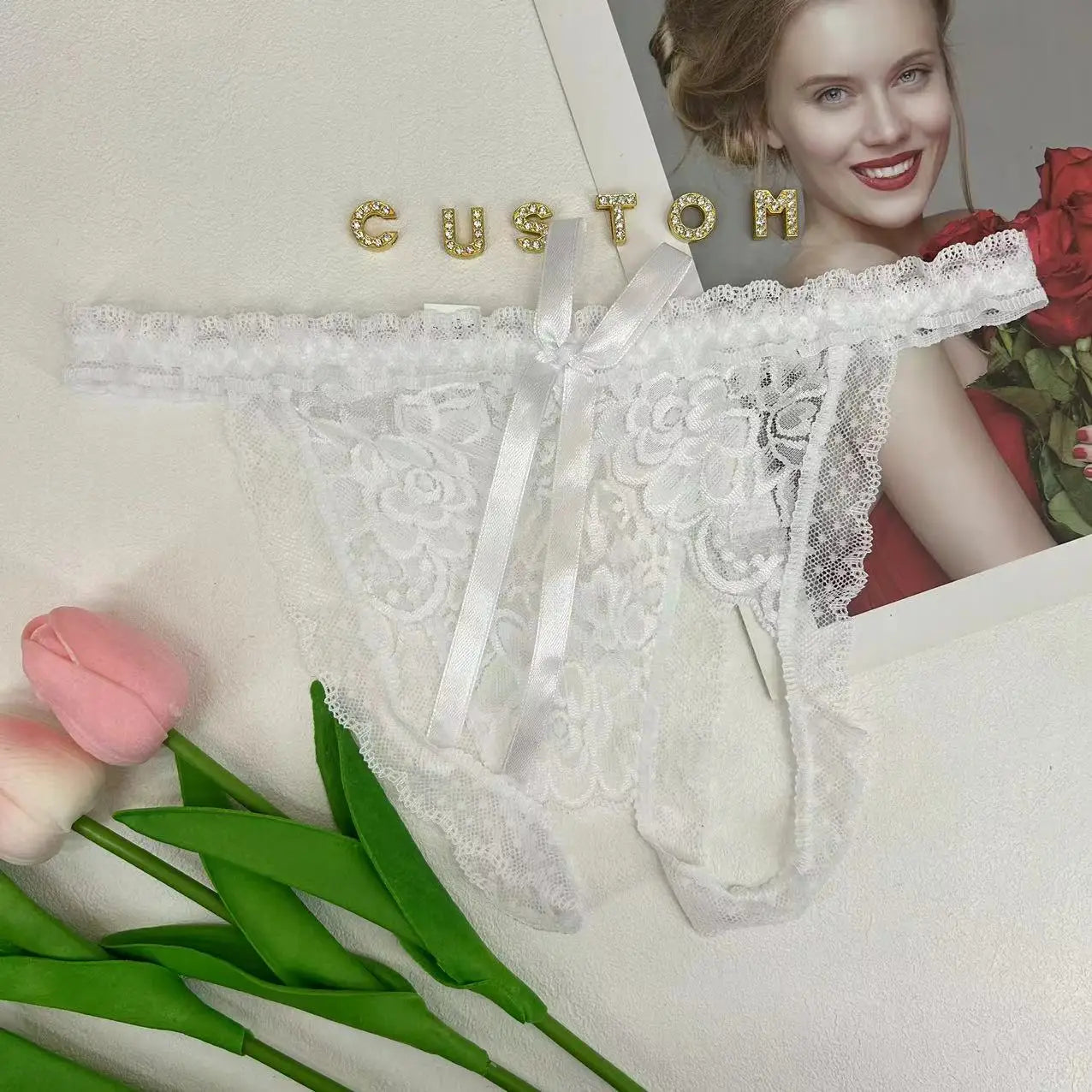 Custom Name Thong Sexy Lace Bowknot For Women Personality Panties With Crystal Letter Customize Hotwife Lingerie Gifts For Wife