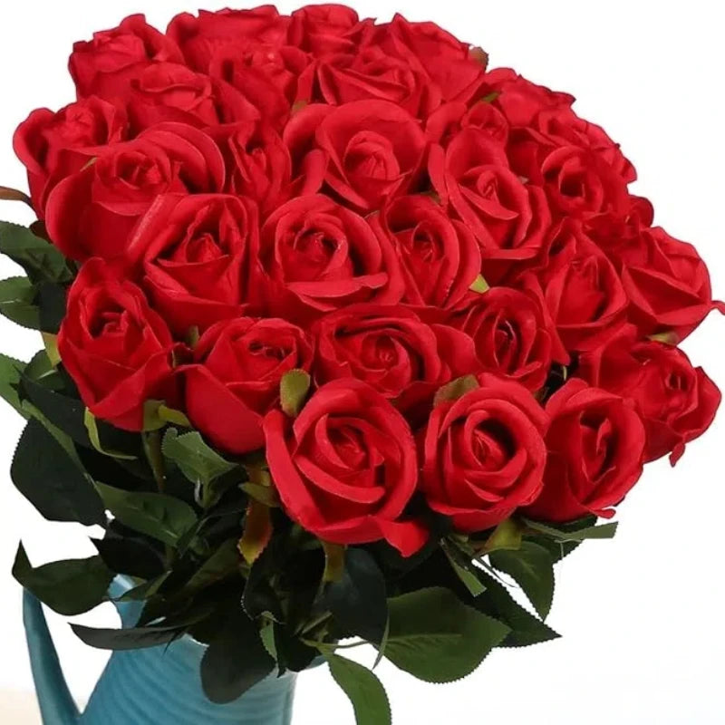 5Pcs Artificial Flowers Bouquet Red Velvet Fake Rose Flower for Wedding Home Table Decoration Christmas Tree Decor Valentine's