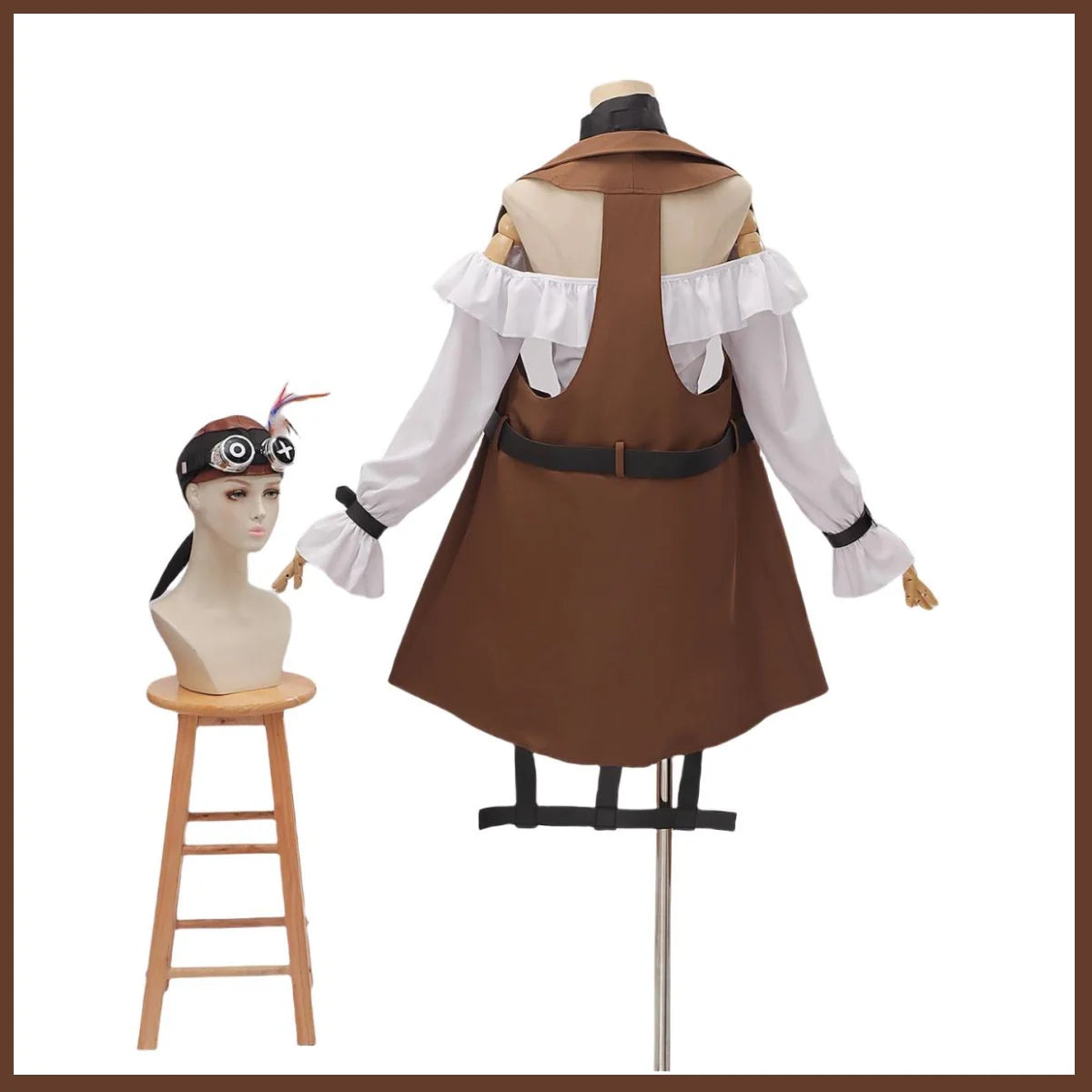Game Path To Nowhere Hella Cosplay Costume Brown Coat Cloak Shorts Hat Tube Tops Uniform Wig  Woman Sexy Carnival Party Suit