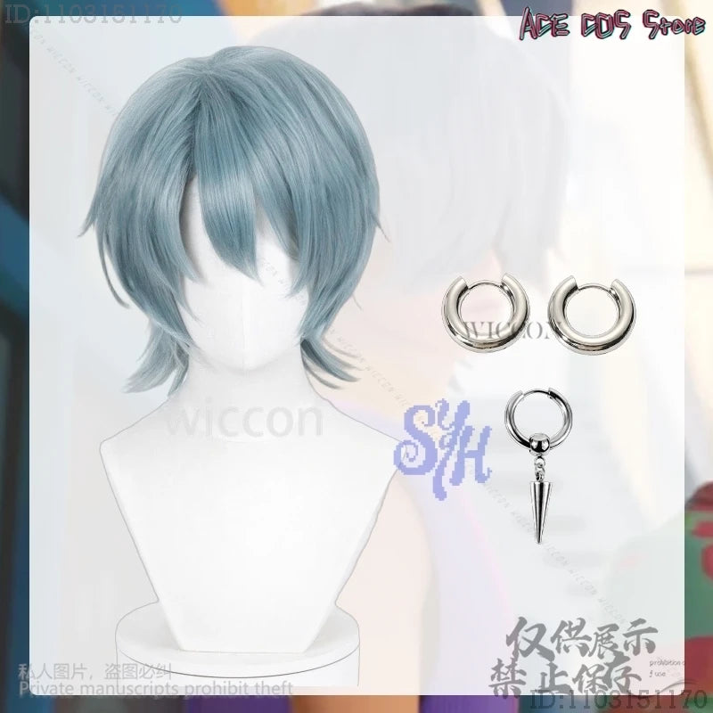 Anime Movie Demon Saja Boy Cosplay Mystery Purple-gray Wigs Curling Hair Accessories Synthetic Short Straight Hair Halloween Cos