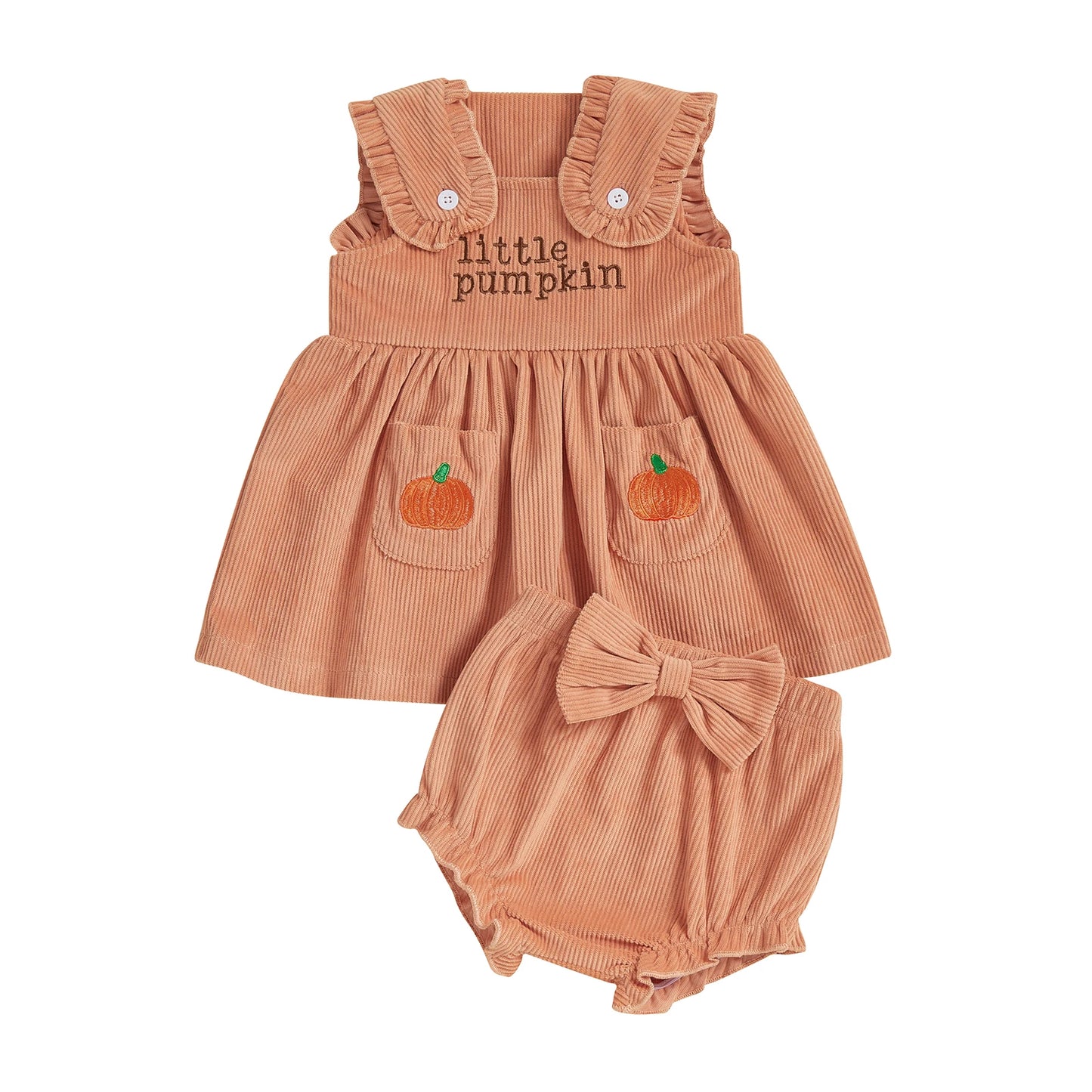 Toddler Baby Girl Halloween Outfits Pumpkin Letter Corduroy Tanks Bow Ruffles Shorts  Clothes Set