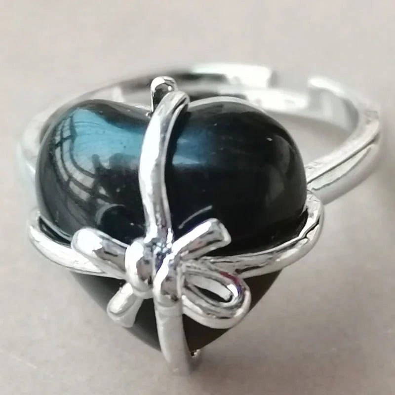 Blue Sand Heart Bead Ring PWB1093