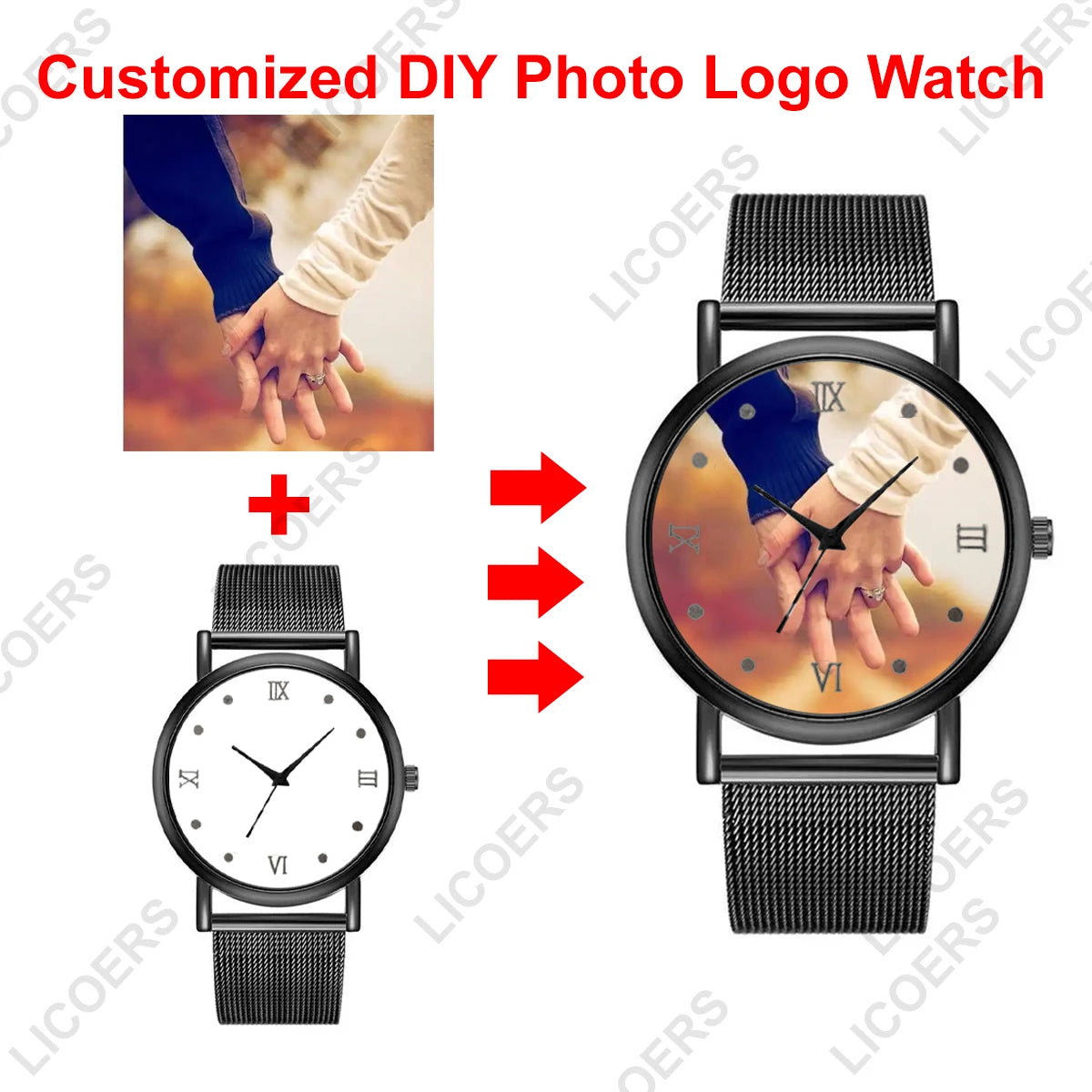 Customized Watch Photo Name Logo Floral Printed DIY Custom Watches Roman Numerals Quartz Stainless Steel Women Men Wristwatch