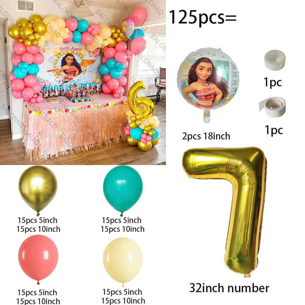 125pcs Disney Moana Party Balloons Moana Balloon Gold set Baby Shower Birthday Party Decorations Kids Toy Gifts