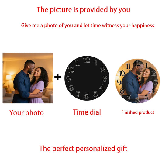 1 Piece 12inch Customized Photo Wall Clock Silent Clock with Silent Tone   Great for Creates Harmony Atmosphere with Various Spaces and Using Timing.   Decorative and Timing.   The Battery Is Not Provided. Custom Wall Decor Wall Clock
