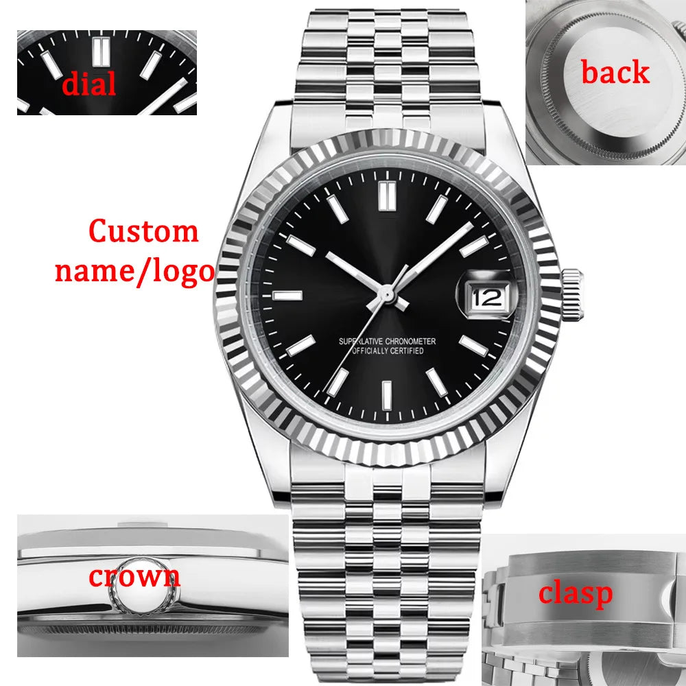 36/39mmCustom Logo  Watches Men's Luxury Automatic Mechanical Wristwatch Sapphire Glass Stainless Steel Waterproof Watch