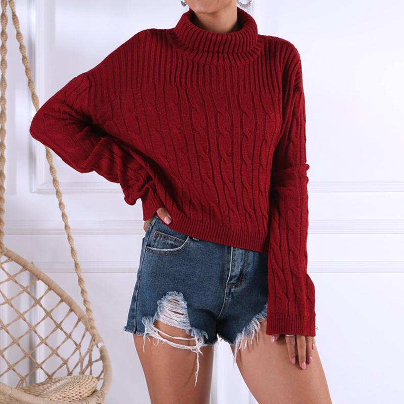 Wine red knitted turtleneck jumper christmas sweater Winter