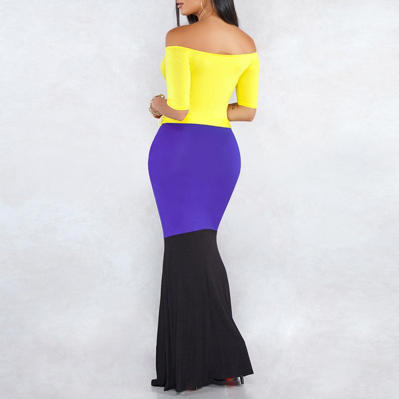 Patchwork off shoulder sexy dress Bodycon elegant sashes ball