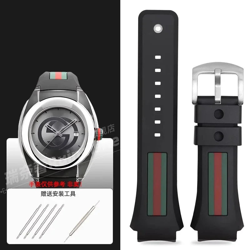 29-21mm For Gucci YA137/YA137107A Rubber Watch Strap Dedicated Protruding Port Band Waterproof Man Black Watch Bracelet
