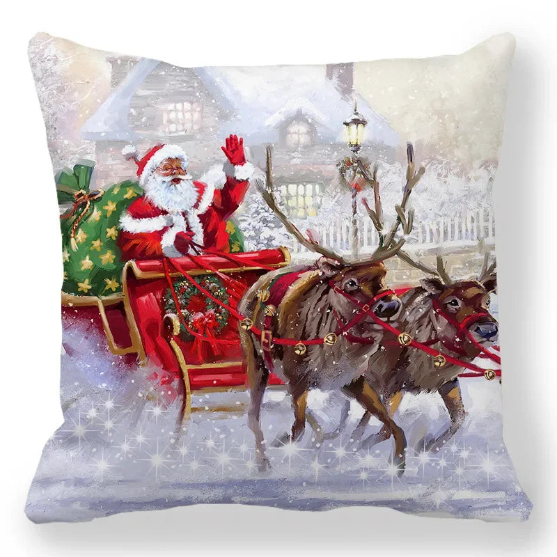 Christmas Decoration Pillowcase Santa Claus Snowman Deer Cushion Cover Home Sofa Chair